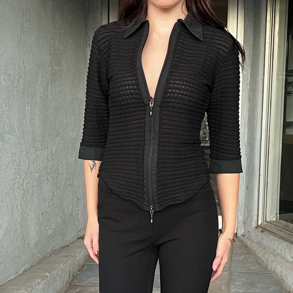 Vintage Rayure Paris “Olivia” Zip Top | Made in France Textured Black 90s Y2K